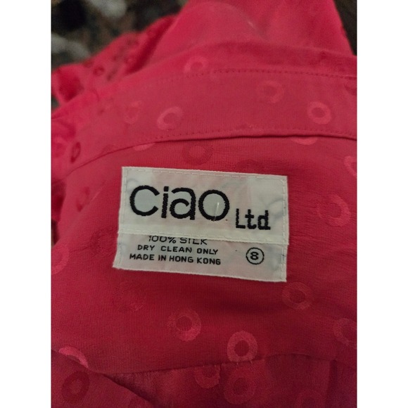 Vintage 60s Ciao Ltd Silk Dress Belted Midi‎ Fit Flare Pink Polka Dot Full Skirt - Picture 8 of 8